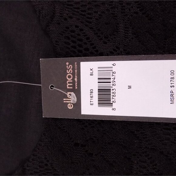 Ella Moss NWT Women's Stunning Black Pleated Lace Bib Peasant Blouse, Medium - Picture 8 of 8